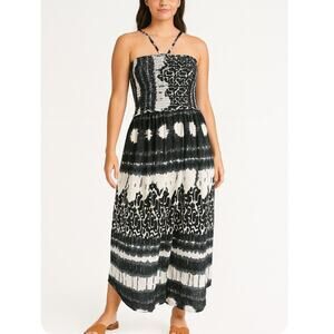 Club Collection maxi dress  black & white Maxin Tie dyed Halter strap dress MD